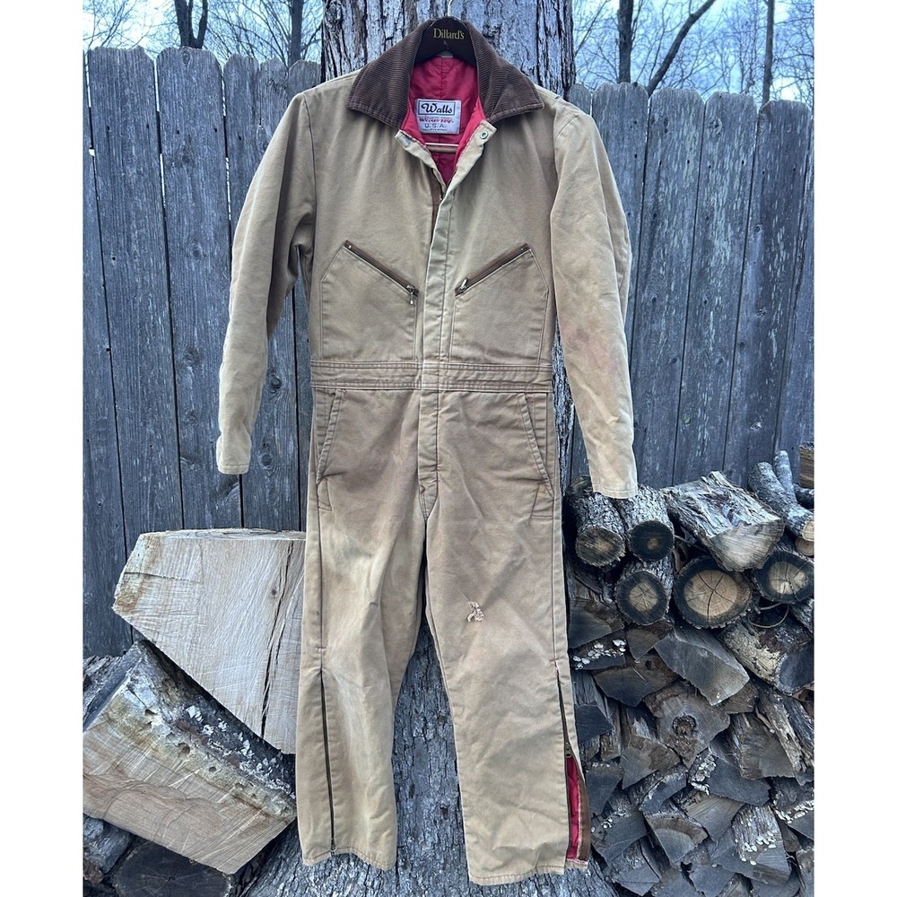 Vintage Walls Blizzard Pruf Insulated Coveralls Brown Duck Workwear USA 34 30